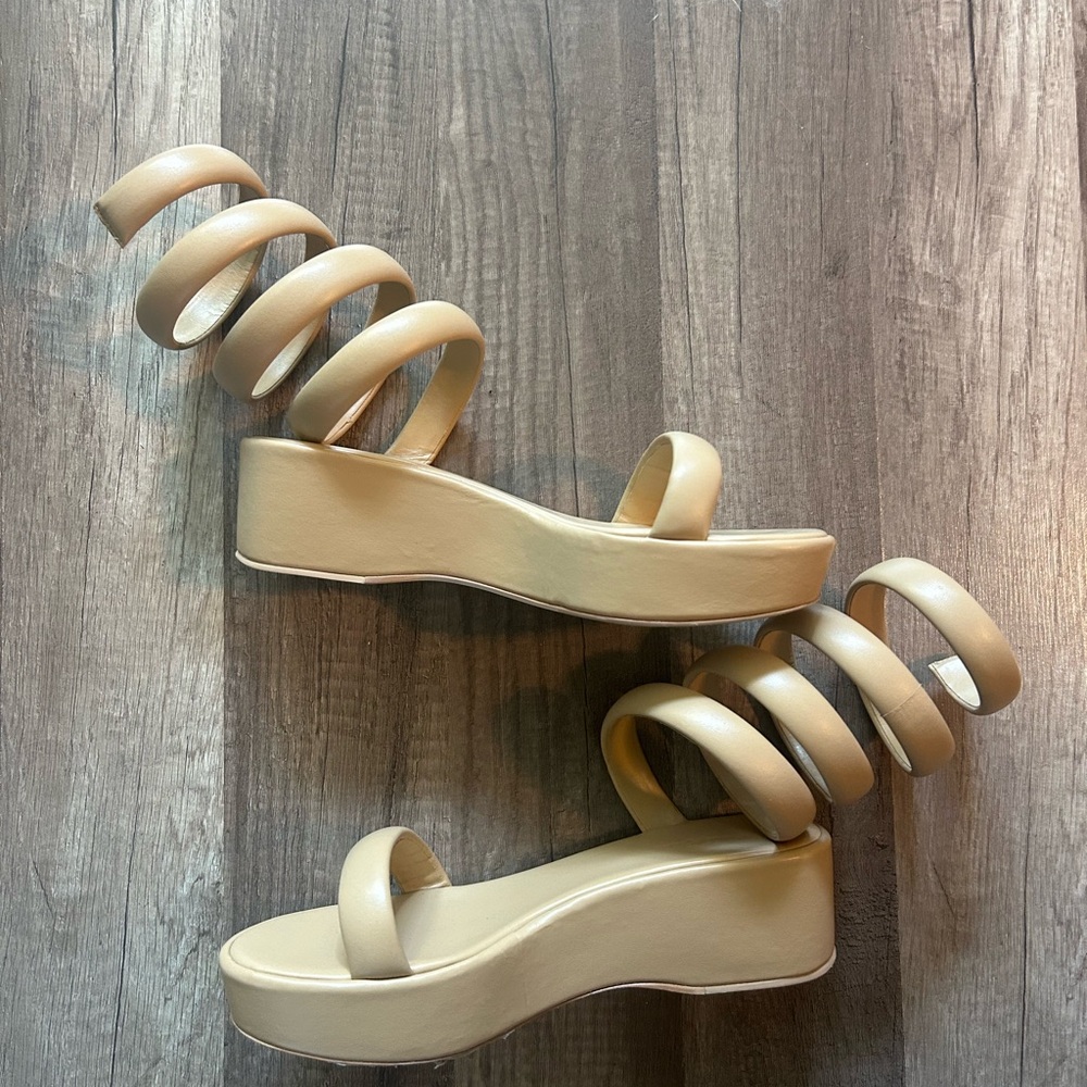 Cult Gaia 🧜♀️ Wrap Gladiator Tan Sandal Platform Wedges Mermaid Bohemian - Picture 4 of 7